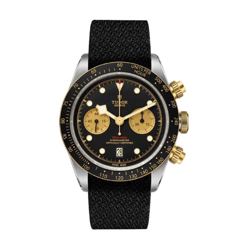 Tudor Black Bay steel with vintage elements -Tudor Black Bay Chrono S&G 41mm | Black fabric strap | Black Dial | Men's Watch ref. Tudor Black Bay Chrono S&G 41mm | Brown leather strap | Black Dial | Men's Watch ref. M79363N-0003