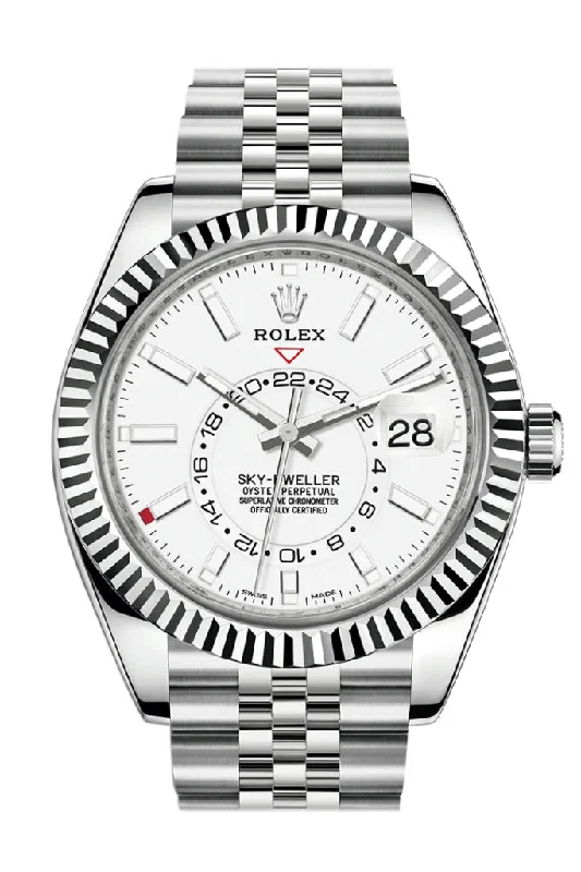 Rolex luxury watches for men -Rolex Sky Dweller White Dial 18K White Gold Bezel Steel Jubilee Men's Watch 326934